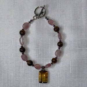 Handcrafted Strawberry Quartz, Tiger’s Eye and Swarovski Crystal Bracelet